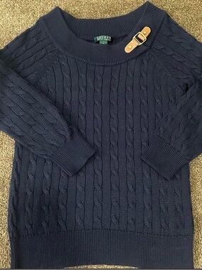Ralph Lauren Navy Cable Knit Sweater with Buckle Accent Women’s Size Small